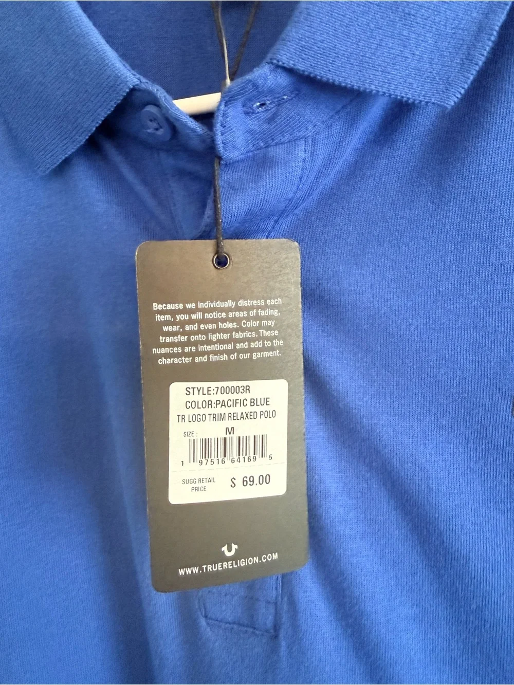True Religion Blue Polo with Black Logo Tape Trim